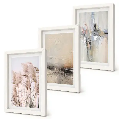 Trittico incorniciato vegetazione naturale con motivi astratti in colori tenui
