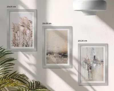 Trittico incorniciato vegetazione naturale con motivi astratti in colori tenui