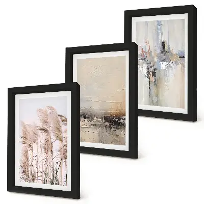 Trittico incorniciato vegetazione naturale con motivi astratti in colori tenui