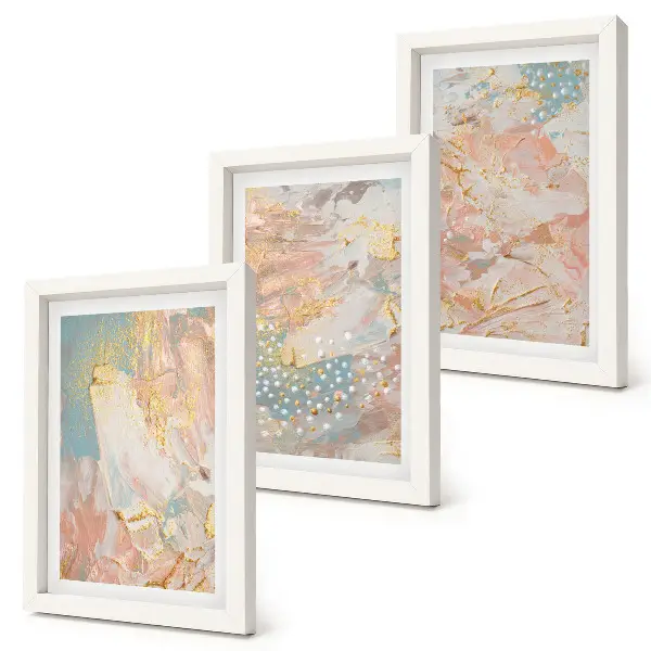 Composizione di 3 quadri con motivi astratti in colori pastello con texture