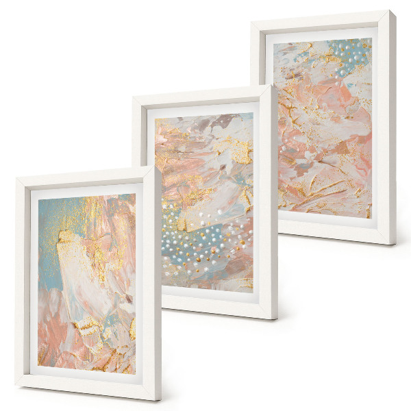 Composizione di 3 quadri Motivi astratti in colori pastello con texture