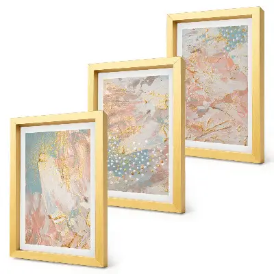 Composizione di 3 quadri con motivi astratti in colori pastello con texture