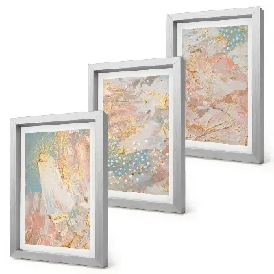 Composizione di 3 quadri con motivi astratti in colori pastello con texture