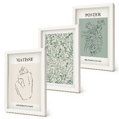 Composizione di 3 quadri Linee e motivi vegetali in stile minimalista