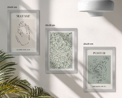 Composizione di 3 quadri Linee e motivi vegetali in stile minimalista