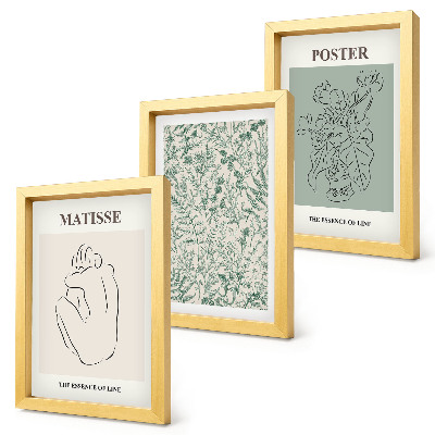 Composizione di 3 quadri Linee e motivi vegetali in stile minimalista
