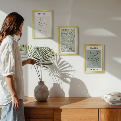 Composizione di 3 quadri Linee e motivi vegetali in stile minimalista