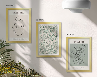 Composizione di 3 quadri Linee e motivi vegetali in stile minimalista