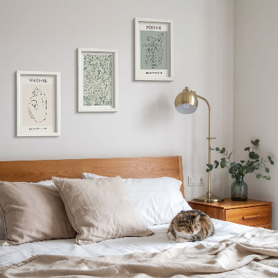 Composizione di 3 quadri Linee e motivi vegetali in stile minimalista