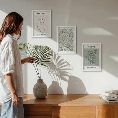 Composizione di 3 quadri Linee e motivi vegetali in stile minimalista