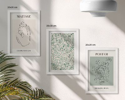 Composizione di 3 quadri Linee e motivi vegetali in stile minimalista