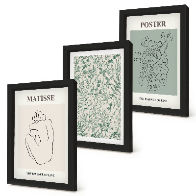 Composizione di 3 quadri Linee e motivi vegetali in stile minimalista