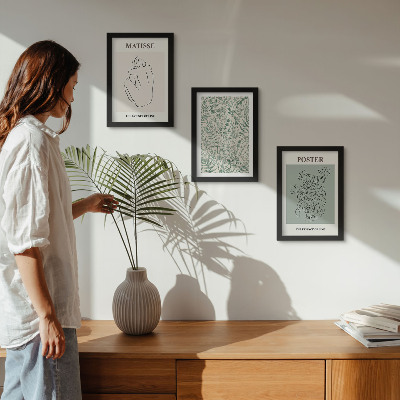 Composizione di 3 quadri Linee e motivi vegetali in stile minimalista