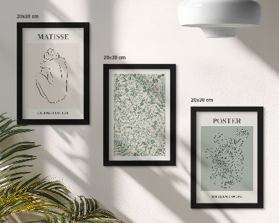 Composizione di 3 quadri Linee e motivi vegetali in stile minimalista