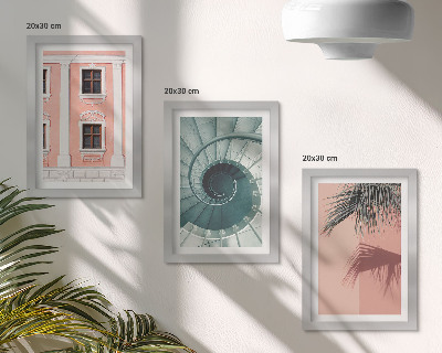 Trittico incorniciato Architettura dai toni pastello e motivi a spirale