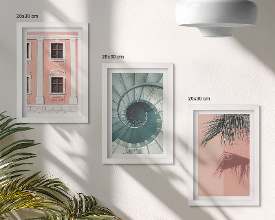 Trittico incorniciato Architettura dai toni pastello e motivi a spirale