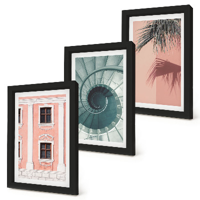Trittico incorniciato Architettura dai toni pastello e motivi a spirale