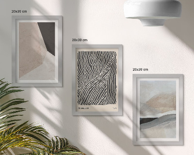 Composizione di 3 quadri Motivi astratti nelle tonalità del beige e del grigio