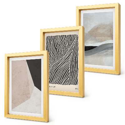 Composizione di 3 quadri Motivi astratti nelle tonalità del beige e del grigio