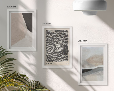 Composizione di 3 quadri Motivi astratti nelle tonalità del beige e del grigio