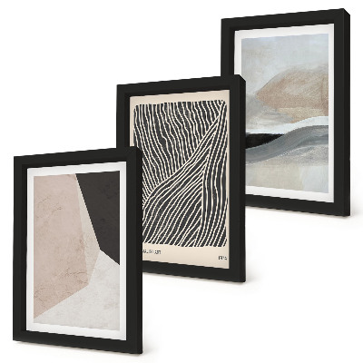 Composizione di 3 quadri Motivi astratti nelle tonalità del beige e del grigio