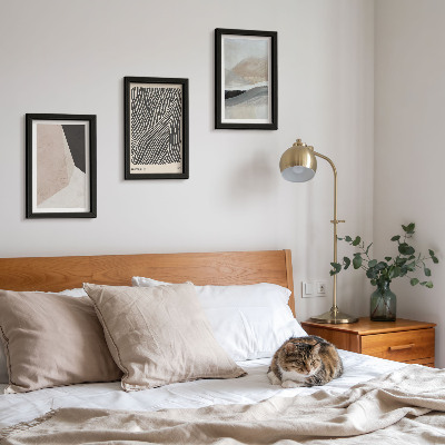 Composizione di 3 quadri Motivi astratti nelle tonalità del beige e del grigio