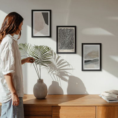 Composizione di 3 quadri Motivi astratti nelle tonalità del beige e del grigio