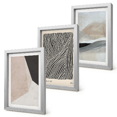 Composizione di 3 quadri Motivi astratti nelle tonalità del beige e del grigio