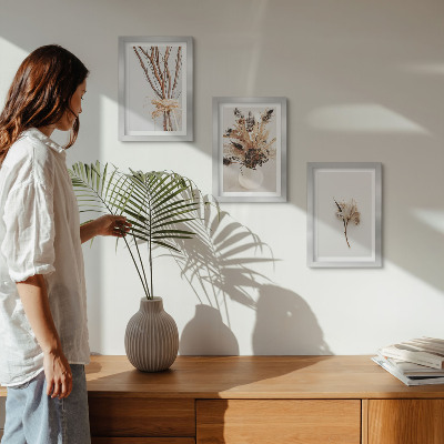 Trittico incorniciato Fiori e rami in uno stile naturalistico minimalista