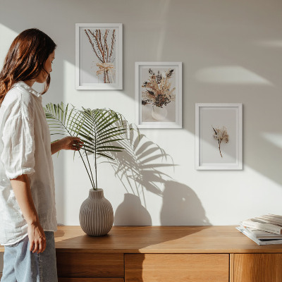 Trittico incorniciato Fiori e rami in uno stile naturalistico minimalista
