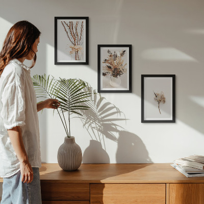 Trittico incorniciato Fiori e rami in uno stile naturalistico minimalista