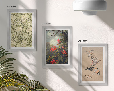 Composizione di 3 quadri Fiori e uccelli in un ambiente naturale