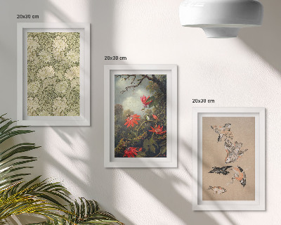 Composizione di 3 quadri Fiori e uccelli in un ambiente naturale