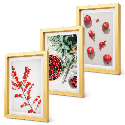 Composizione di 3 quadri Frutti rossi e piante in stile minimalista