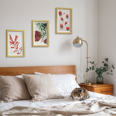 Composizione di 3 quadri Frutti rossi e piante in stile minimalista