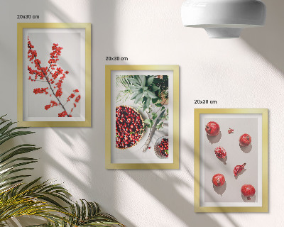 Composizione di 3 quadri Frutti rossi e piante in stile minimalista