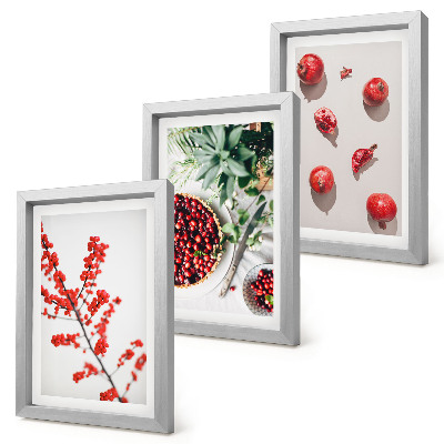 Composizione di 3 quadri Frutti rossi e piante in stile minimalista