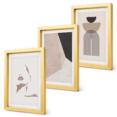 Composizione di 3 quadri Forme geometriche astratte e il volto di una donna