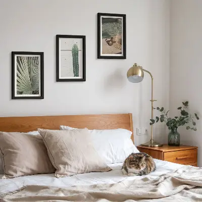 Composizione di 3 quadri con piante tropicali e accessori per vacanze al mare