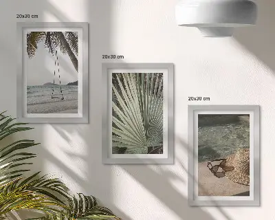 Trittico incorniciato altalena a foglia di palma a tema vacanza al mare