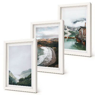 Trittico incorniciato Panorami di montagne e spiagge con nuvole e acqua