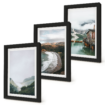 Trittico incorniciato Panorami di montagne e spiagge con nuvole e acqua