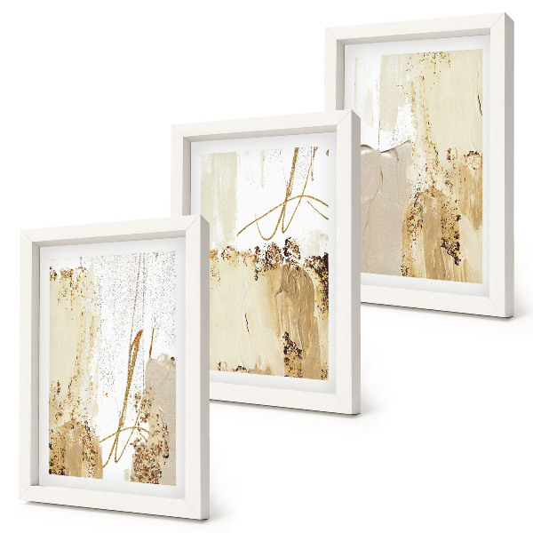 Trittico incorniciato Motivi astratti nelle tonalità del beige e del bianco