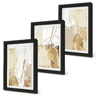 Trittico incorniciato con motivi astratti nei toni del beige e del bianco