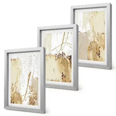 Trittico incorniciato con motivi astratti nei toni del beige e del bianco