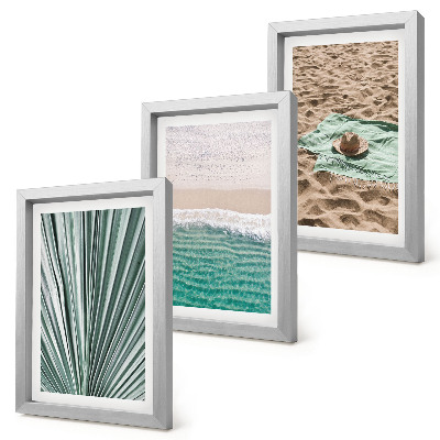 Composizione di 3 quadri Panorami di vacanze estive sulla spiaggia in riva al mare