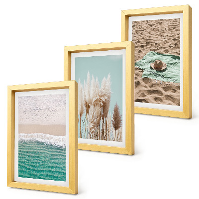 Trittico incorniciato Spiaggia, onde, erba, cappello, sabbia, relax, natura