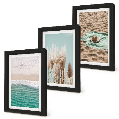Trittico incorniciato Spiaggia, onde, erba, cappello, sabbia, relax, natura