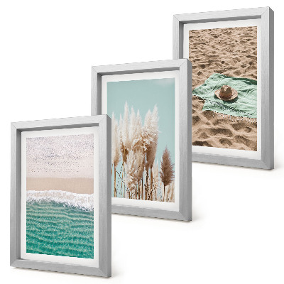 Trittico incorniciato Spiaggia, onde, erba, cappello, sabbia, relax, natura