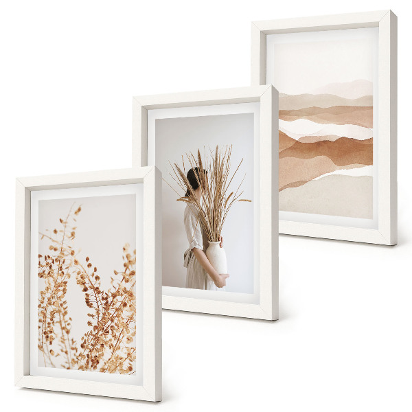 Composizione di 3 quadri Motivi vegetali astratti in stile rustico boho